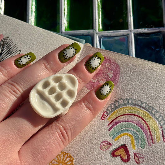 Tear Drop Paint Palette Porcelain Ring size N