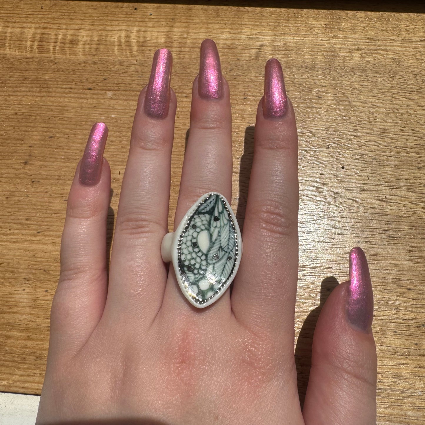 Hand Painted Diamond Shaped Porcelain Ring