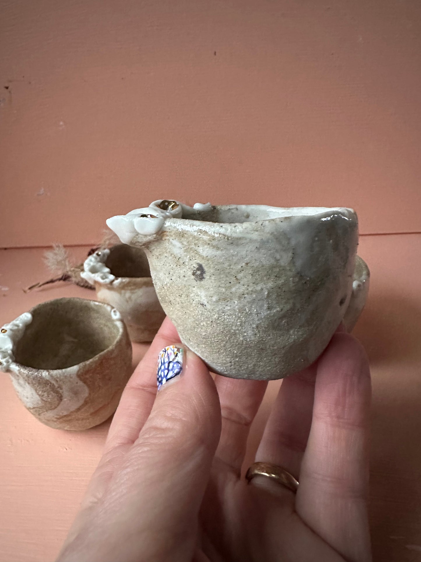 Mini  ‘Coral’ mixed clay, hand texted one of a kind cup