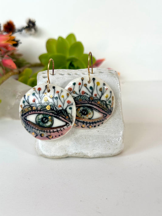 Hand Painted Porcelain Protective Eye Earrings