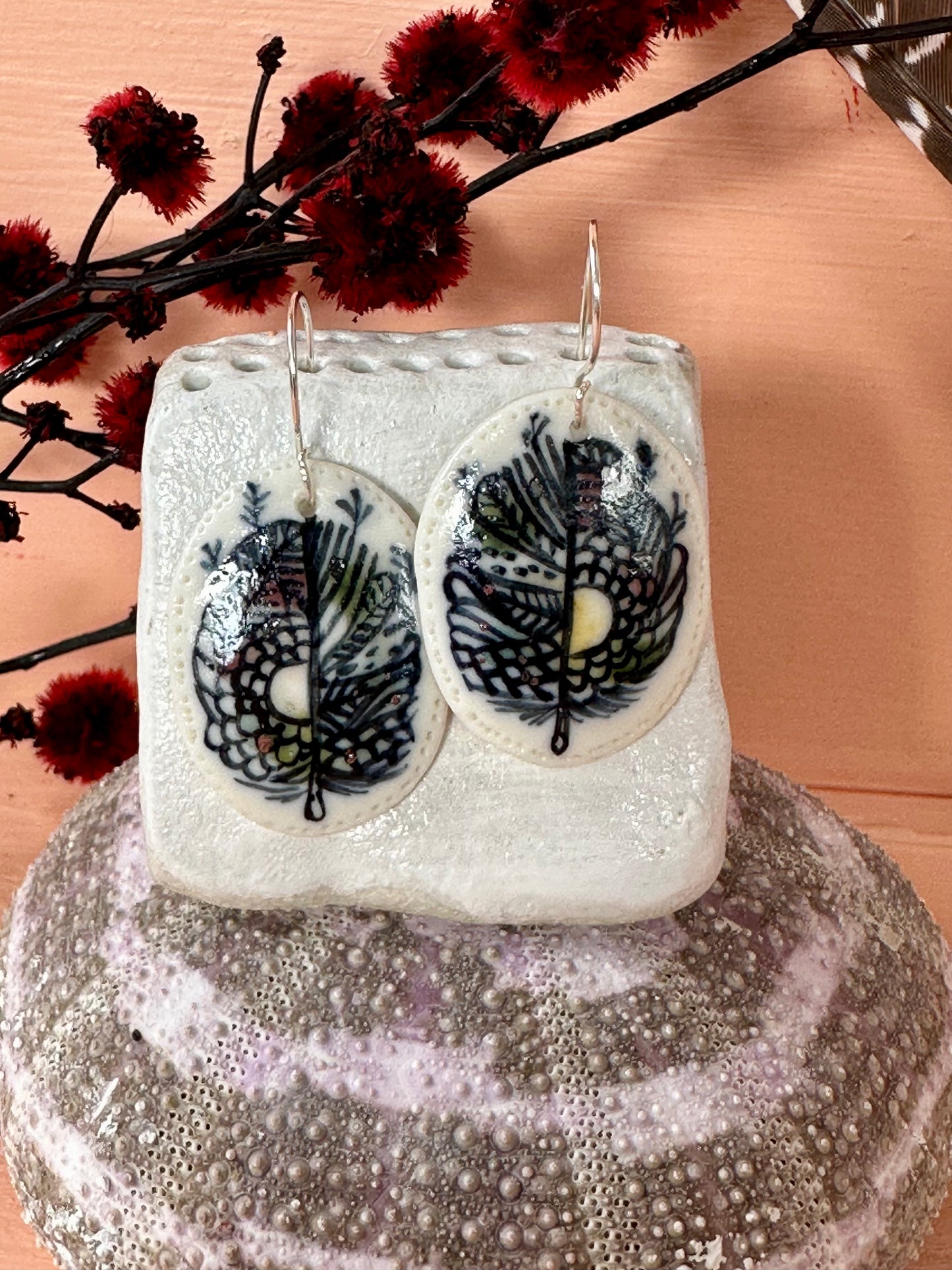 Feather Hand Painted Porcelain Earrings