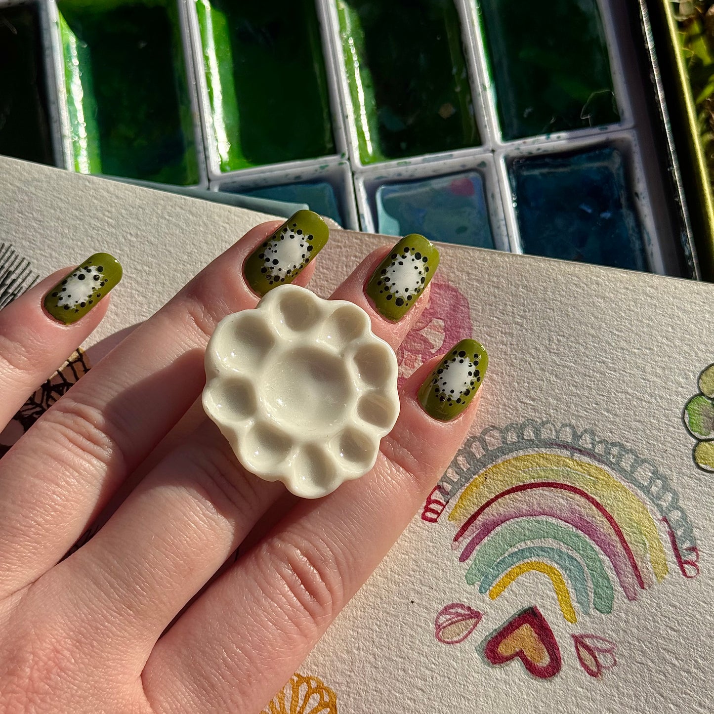 Daisy Paint Palette Porcelain Ring size G