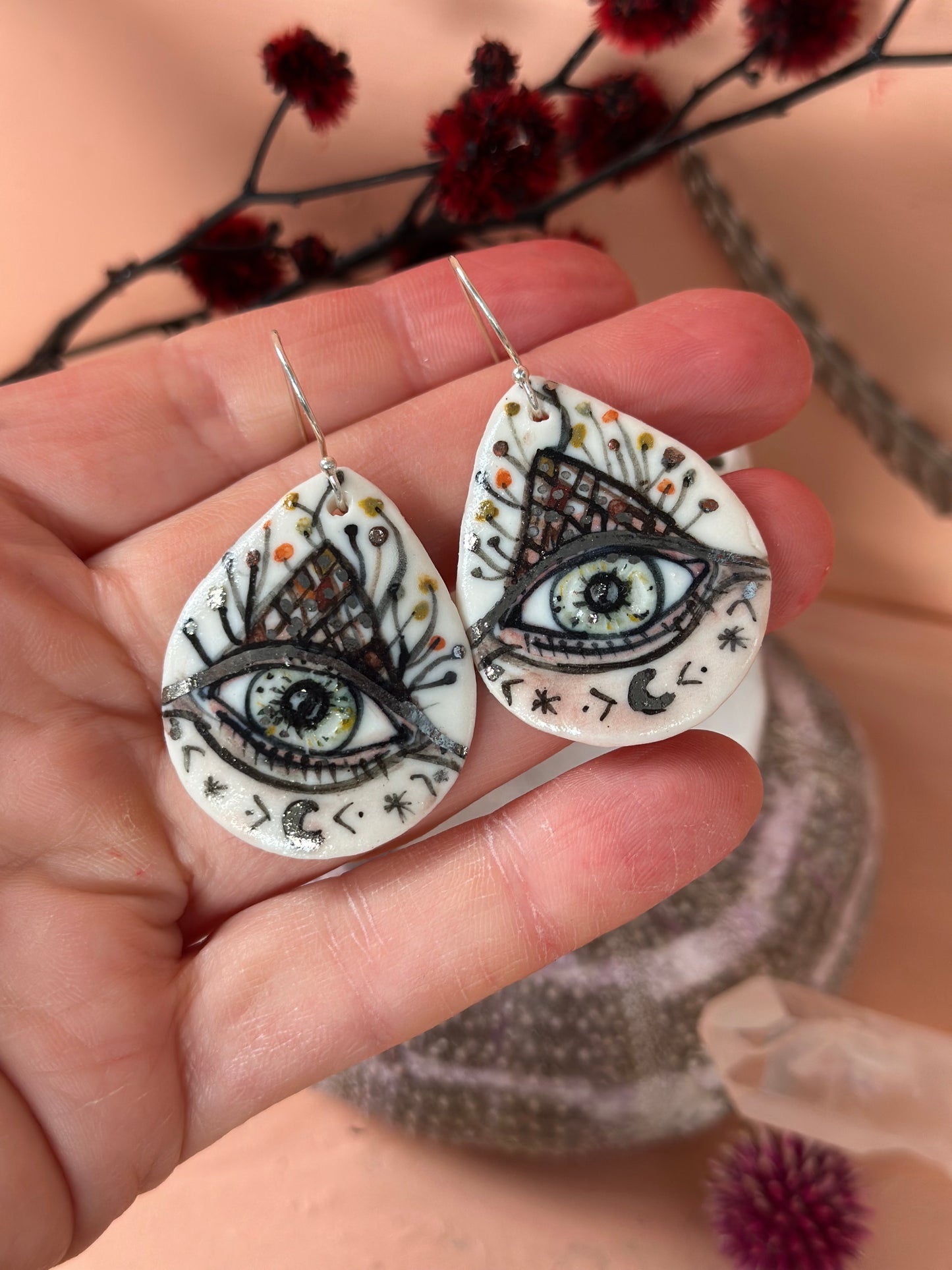 ‘The Protective Eye’ Porcelain Earrings With Platinum Detail