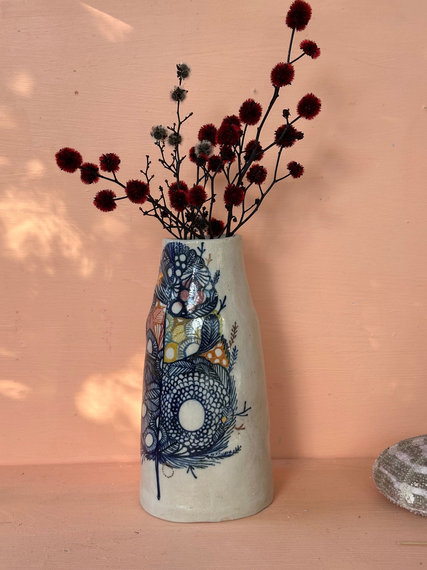 Hand painted porcelain  ‘feather’ vase