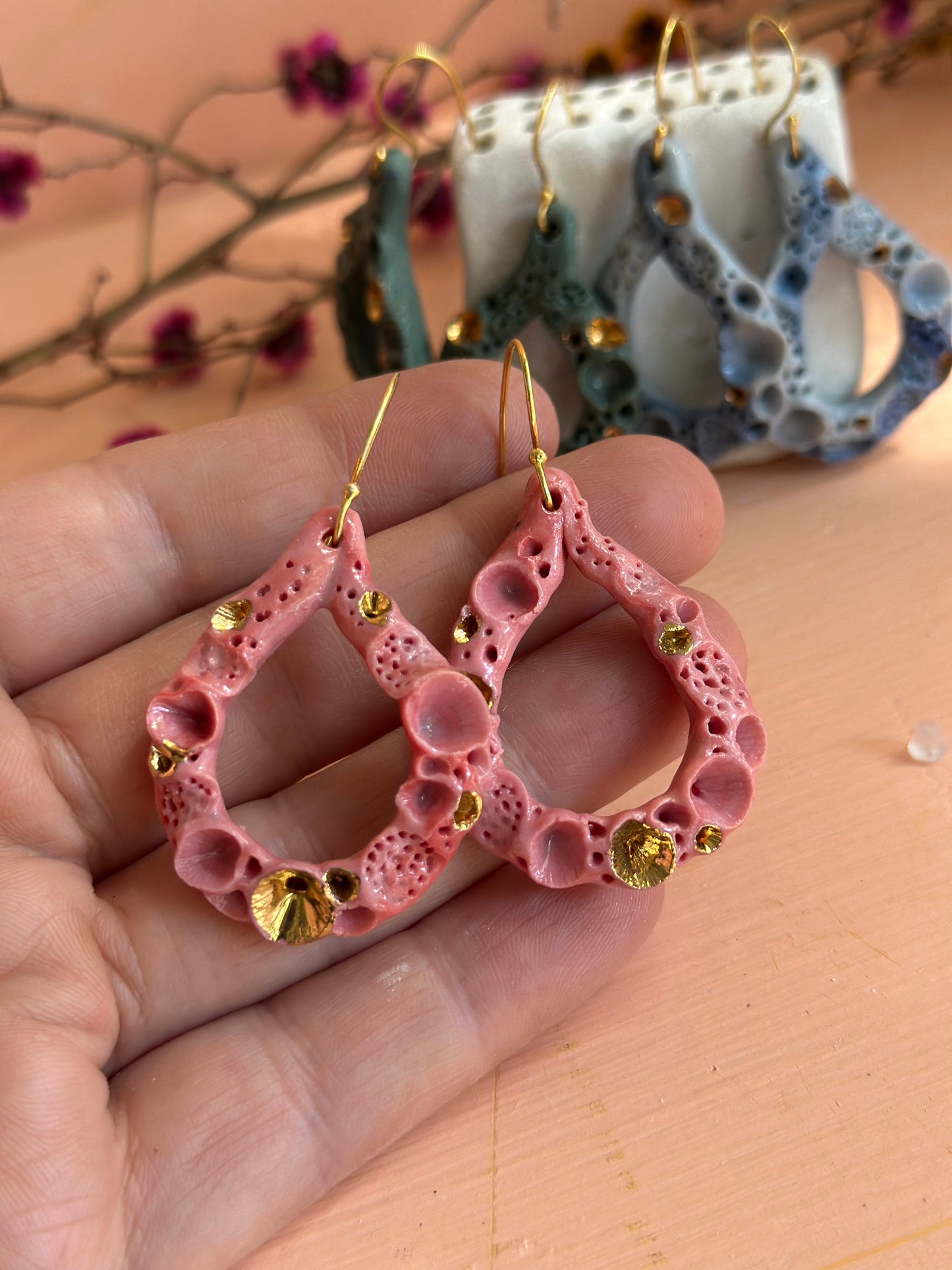 One pair of ‘rock coral’ porcelain earrings