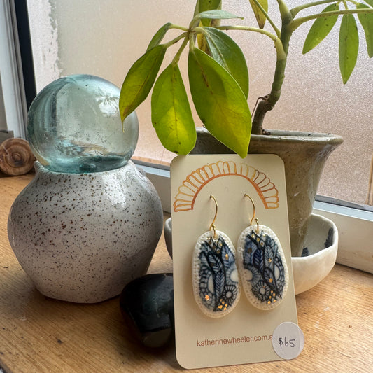 Hand Painted Porcelain ‘Sea Foam’ Earrings