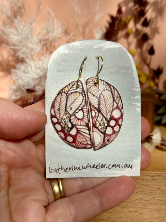 Hand Painted Porcelain Warm Toned ‘crescent’ Earrings