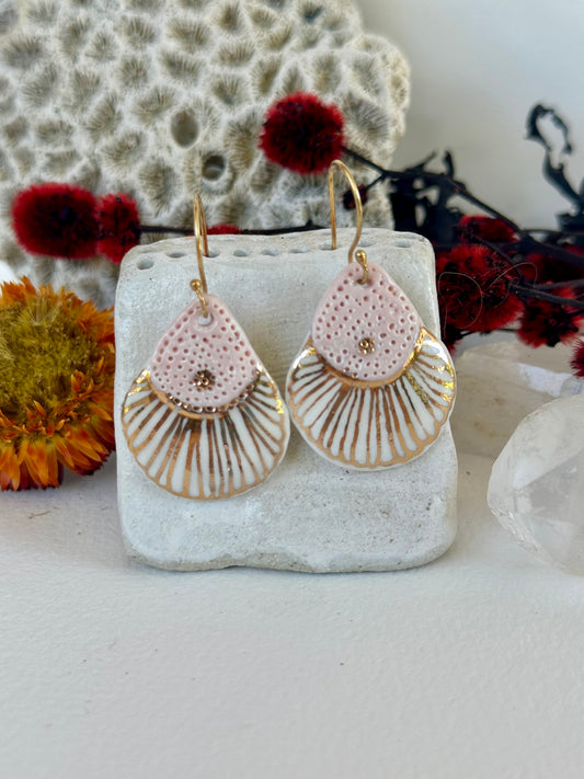 Porcelain hand painted earrings with gold detail