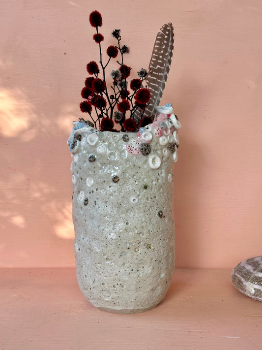 Hand Detailed Large Coral Porcelain Vase