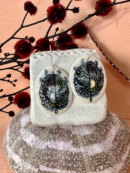 Feather Hand Painted Porcelain Earrings