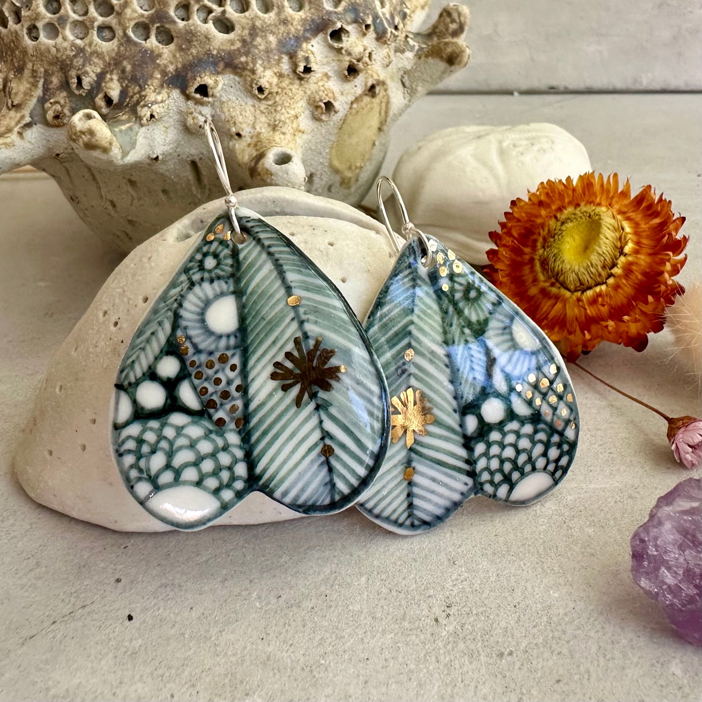‘Wings’ Porcelain Earrings with hand painted design