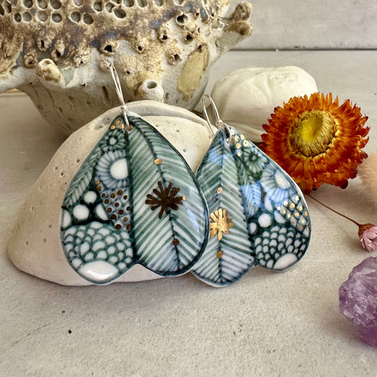 ‘Wings’ Porcelain Earrings with hand painted design