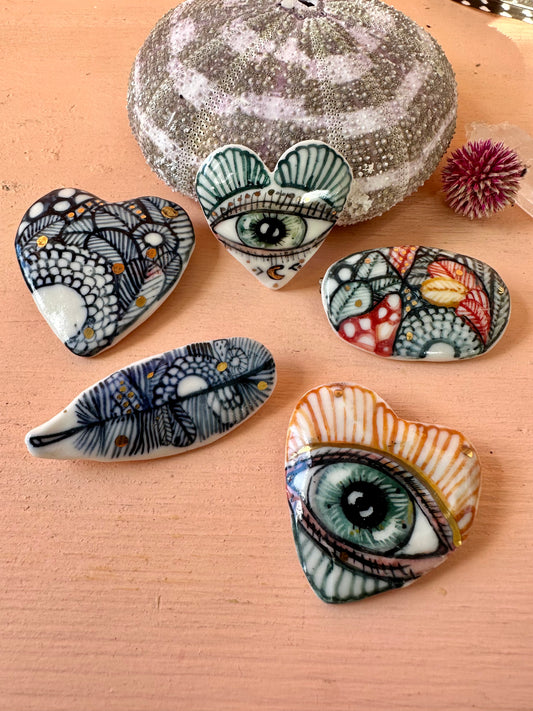 handpainted porcelain/ ceramic brooch, choose one
