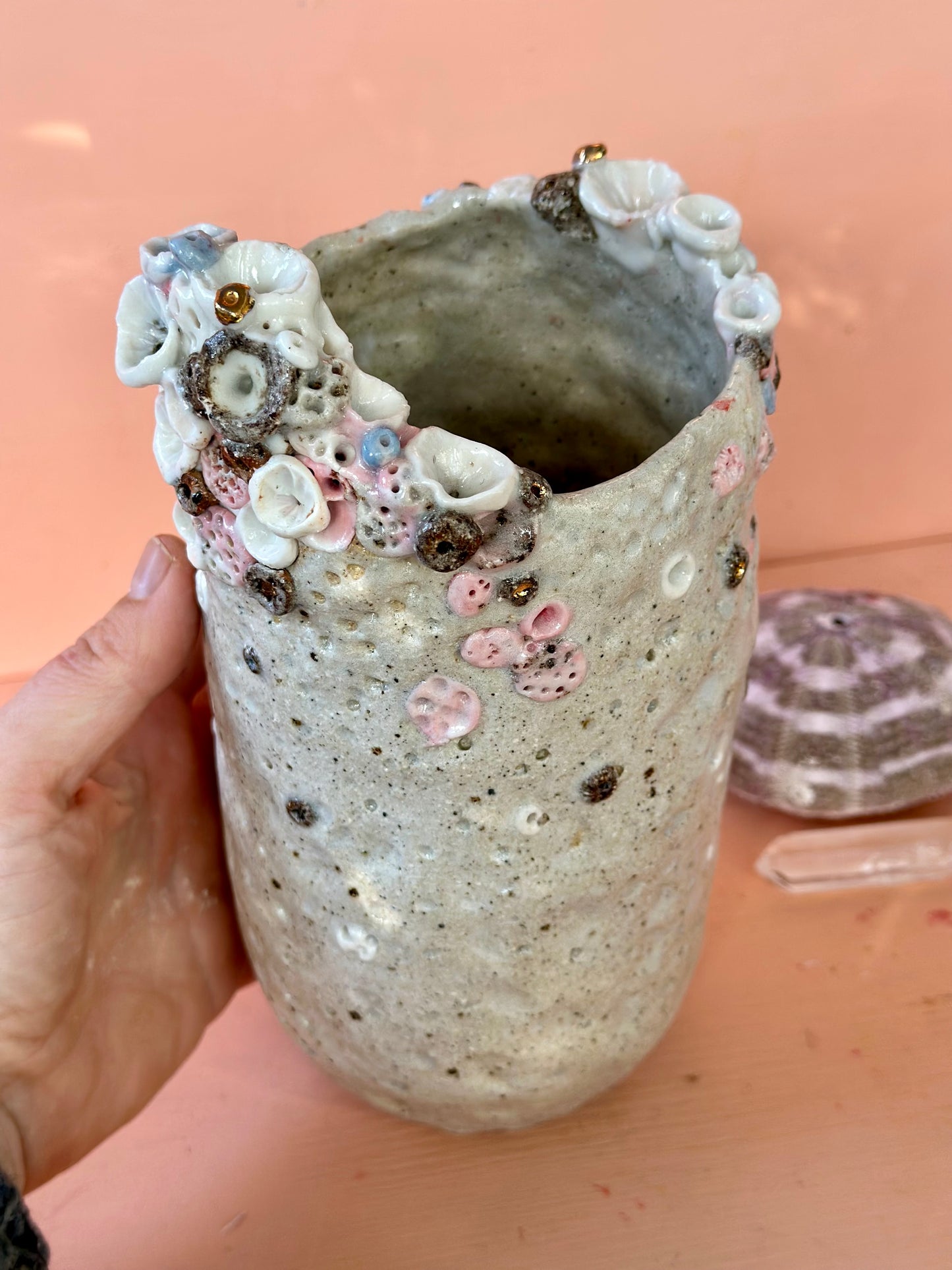 Hand Detailed Large Coral Porcelain Vase