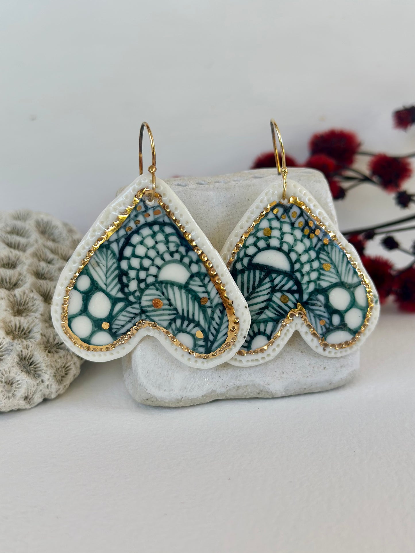 Hand Painted Porcelain Green ‘Seafoam’ Earrings