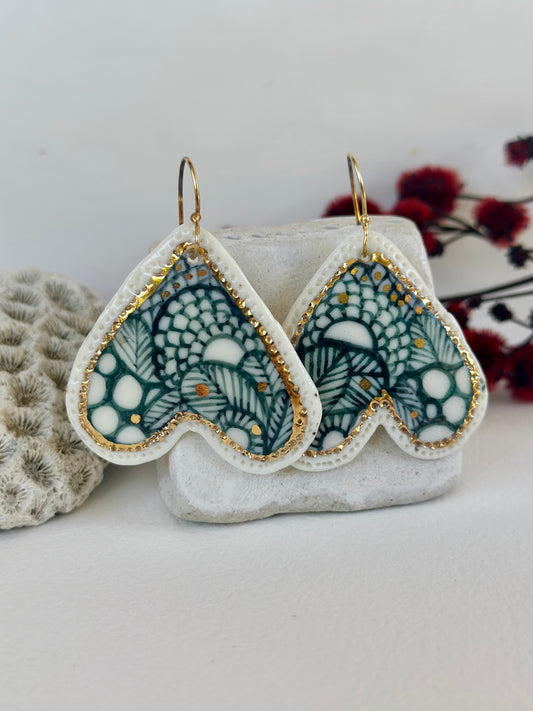 Hand Painted Porcelain Green ‘Seafoam’ Earrings