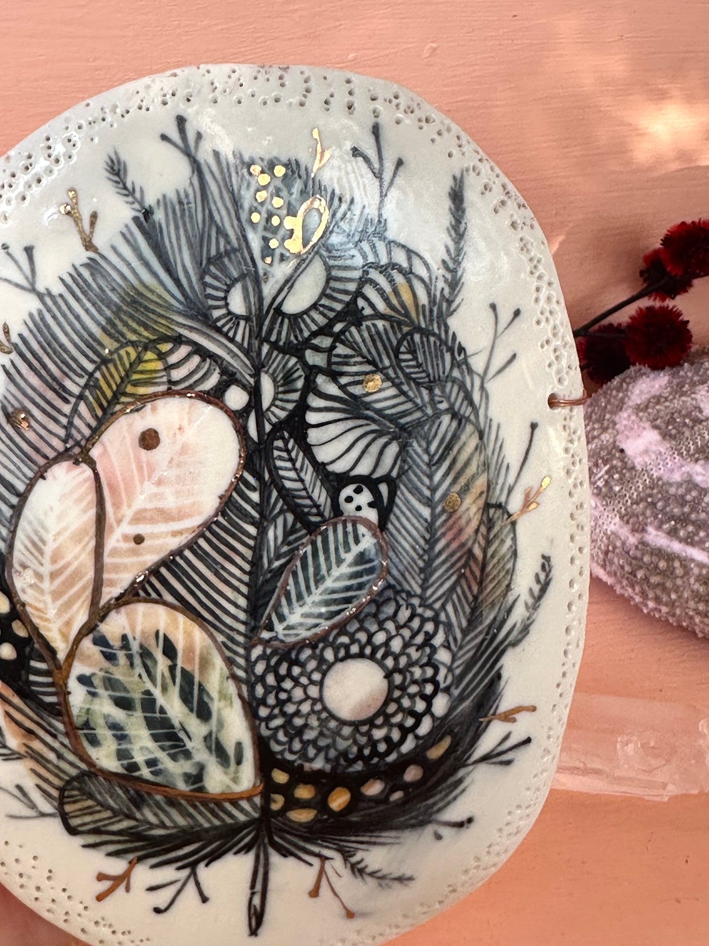 ‘Feather’ porcelain wall piece, with gold detail