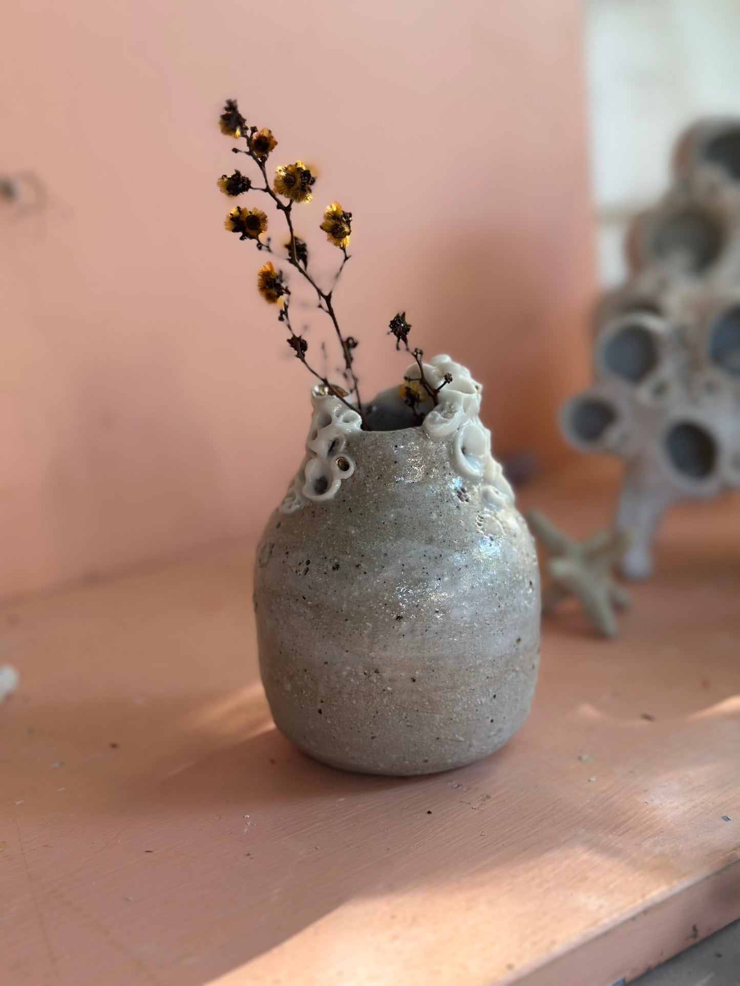 Hand Detailed Coral Porcelain Vase