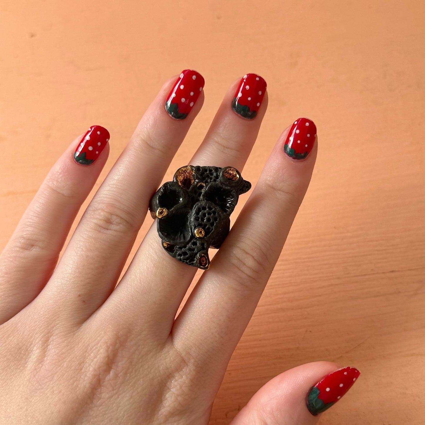 Black Crescent Coral Ring size M