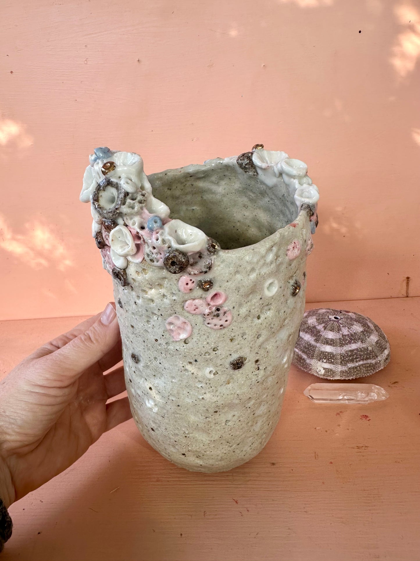 Hand Detailed Large Coral Porcelain Vase