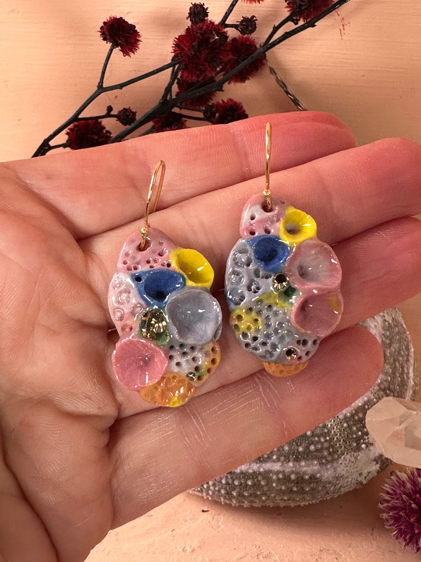 ‘Rock Coral’ coloured porcelain earrings