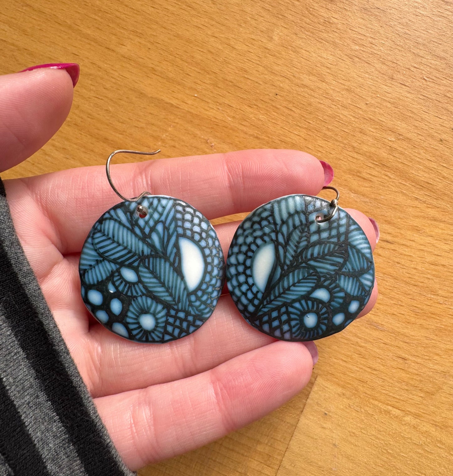 Hand Painted Indigo Porcelain Earrings