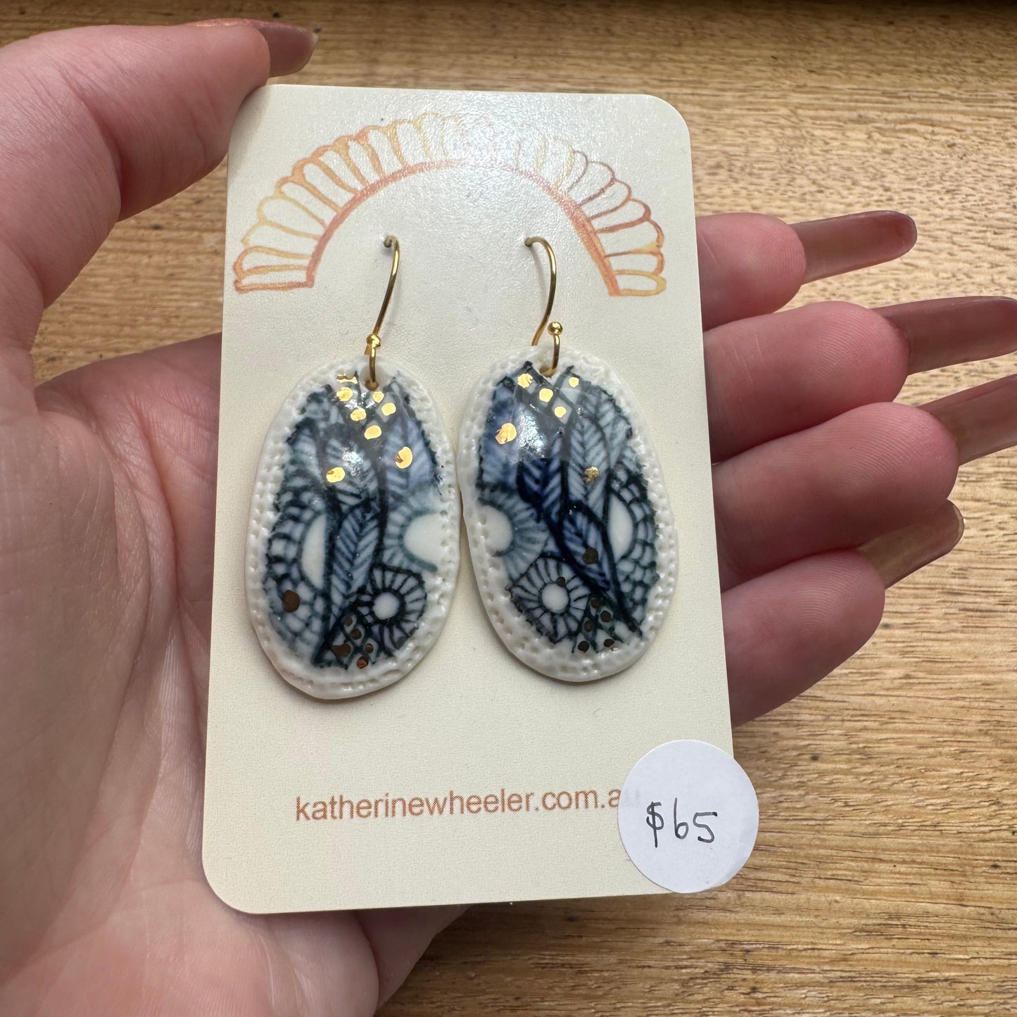 Hand Painted Porcelain ‘Sea Foam’ Earrings