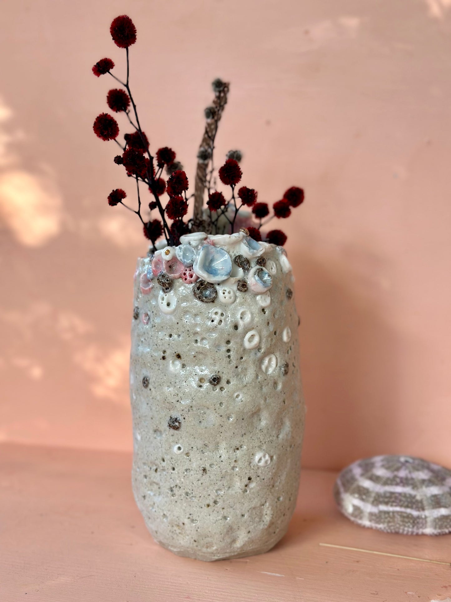 Hand Detailed Large Coral Porcelain Vase
