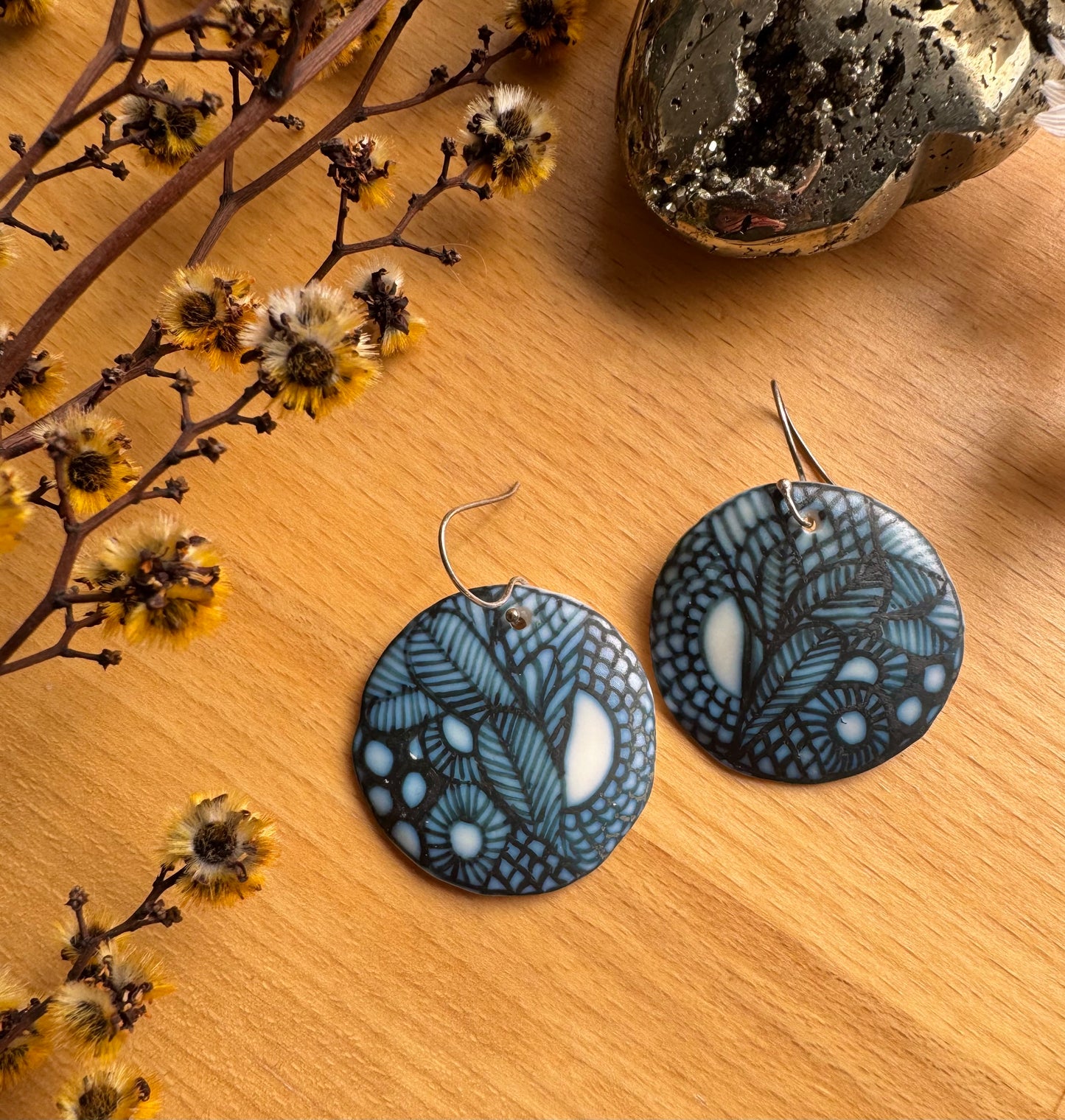 Hand Painted Indigo Porcelain Earrings