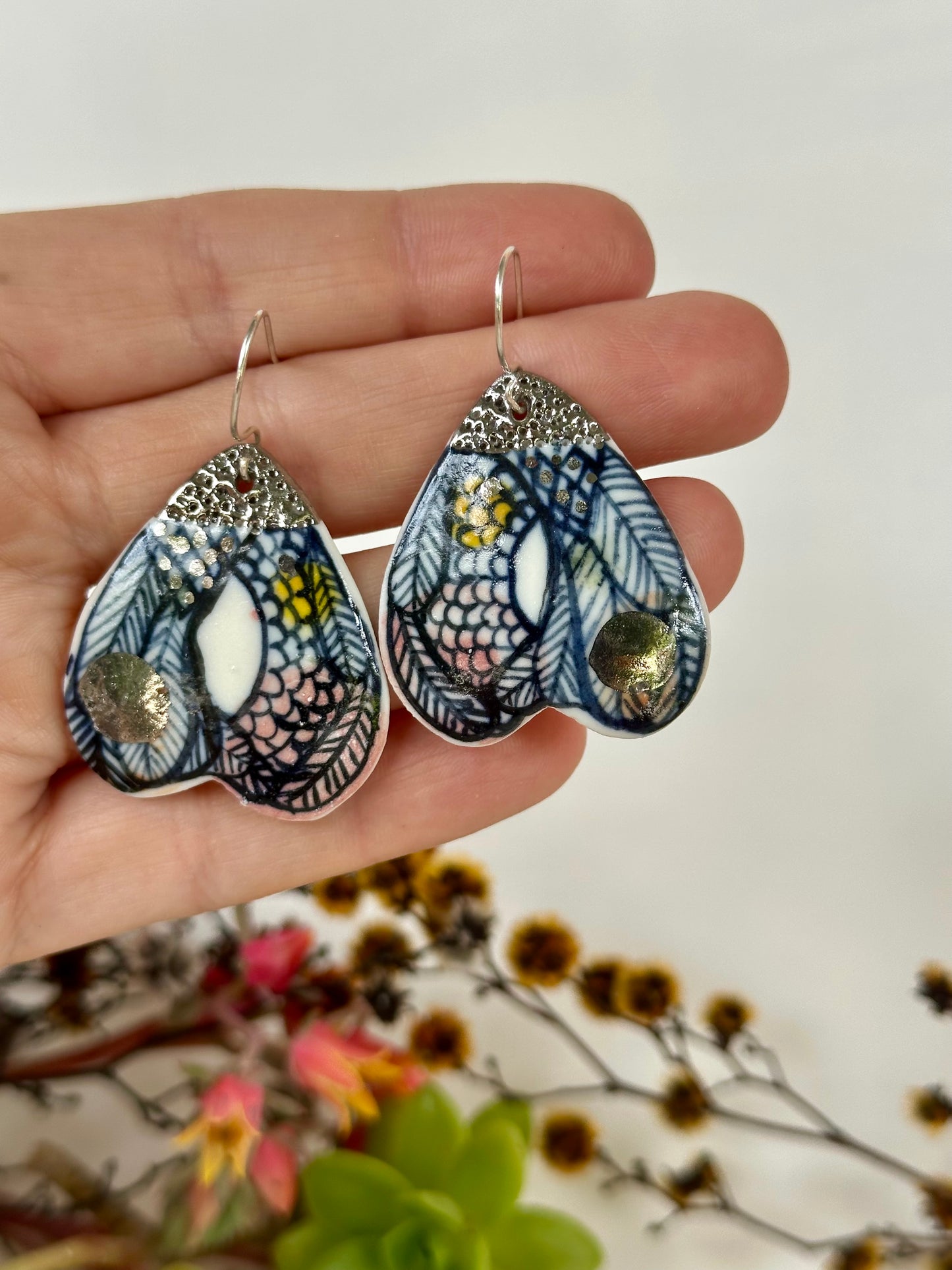 Hand Painted Porcelain ‘Feather’ Wings Earrings