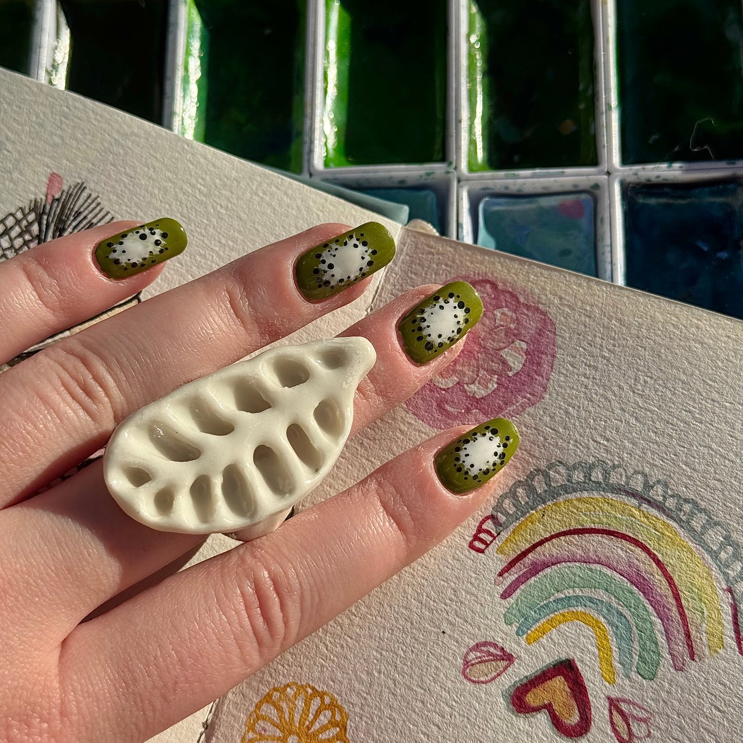 Feather Paint Palette Porcelain Ring size N