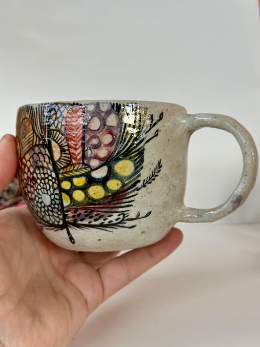 ‘Feather’ hand painted cup