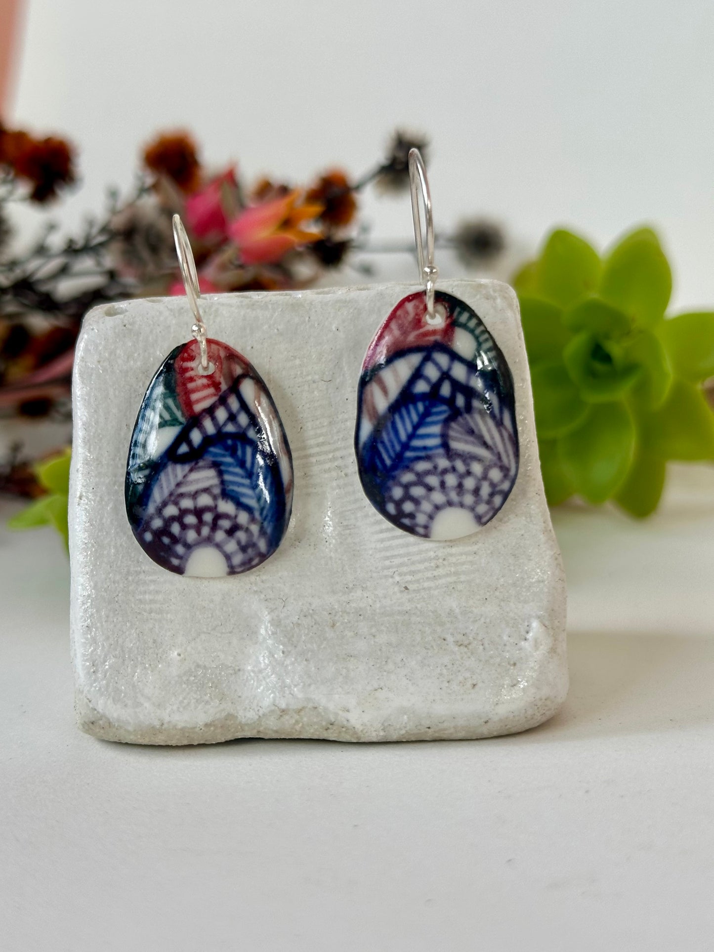 Hand Painted Porcelain ‘Seafoam’ Earrings