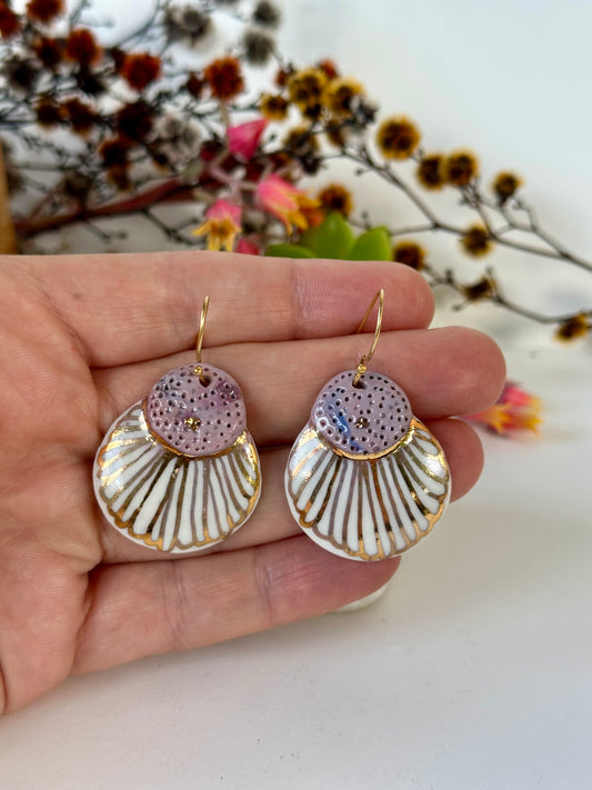 Porcelain hand painted earrings with gold detail