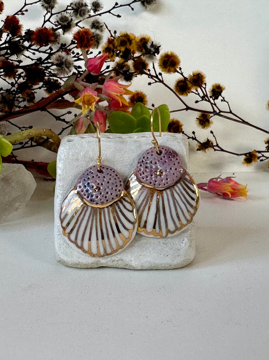 Porcelain hand painted earrings with gold detail