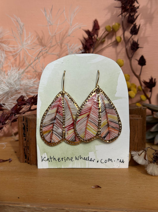 Hand Painted Porcelain Warm Toned ‘wings’ Earrings