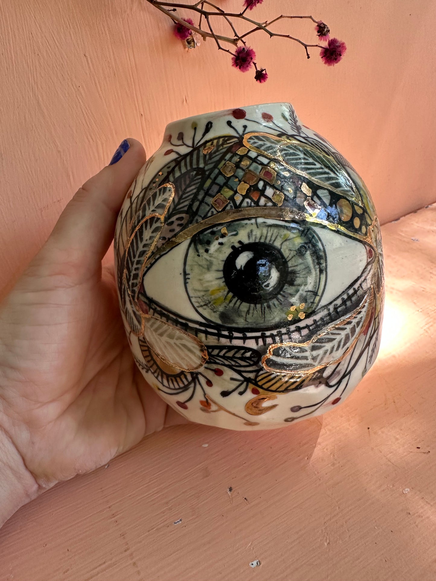 ‘Hand painted ‘the protective eye’ vase