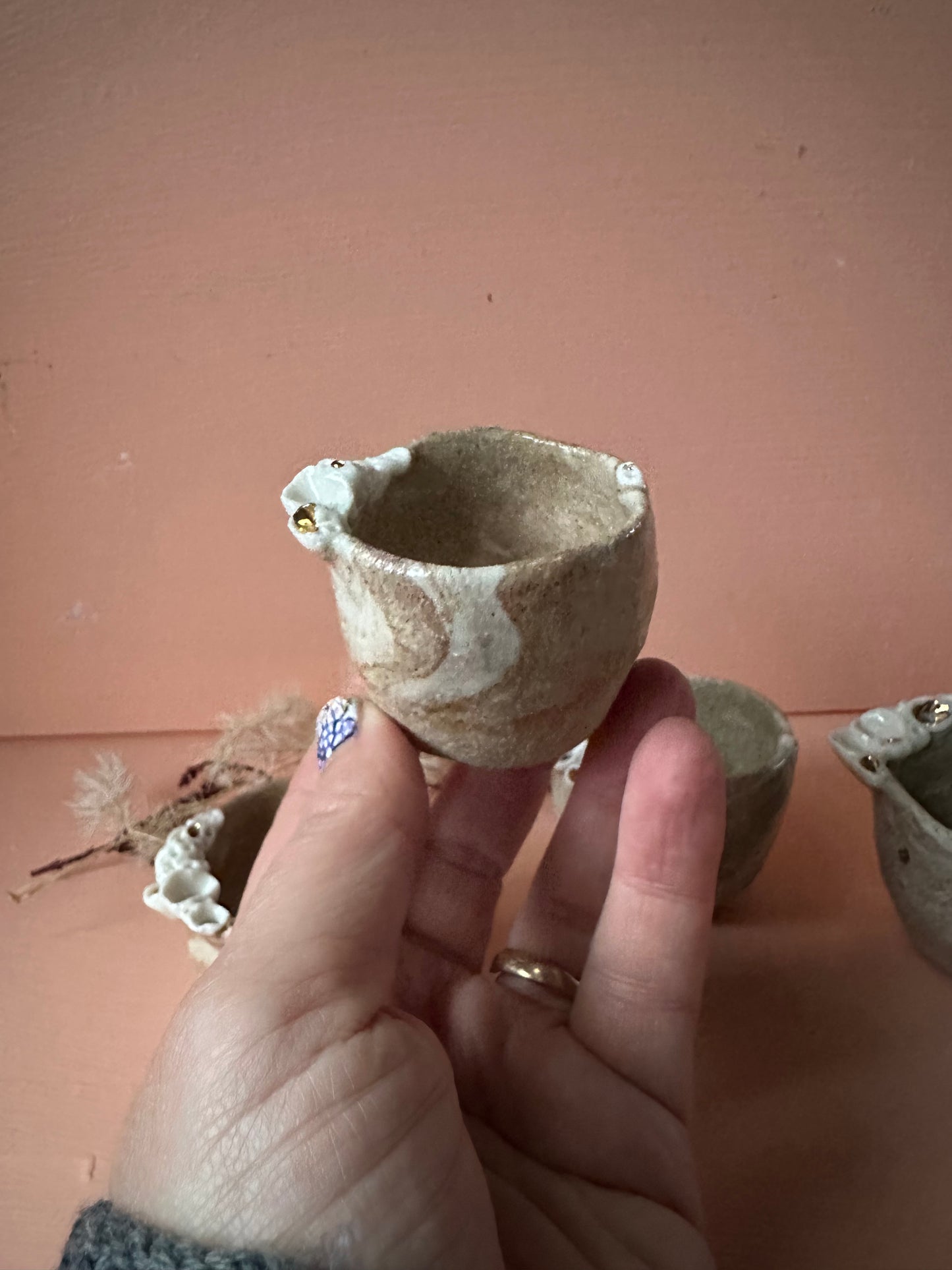 Mini  ‘Coral’ mixed clay, hand texted one of a kind cup