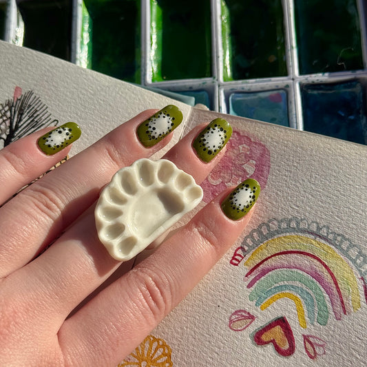Crescent Paint Palette Porcelain Ring size M