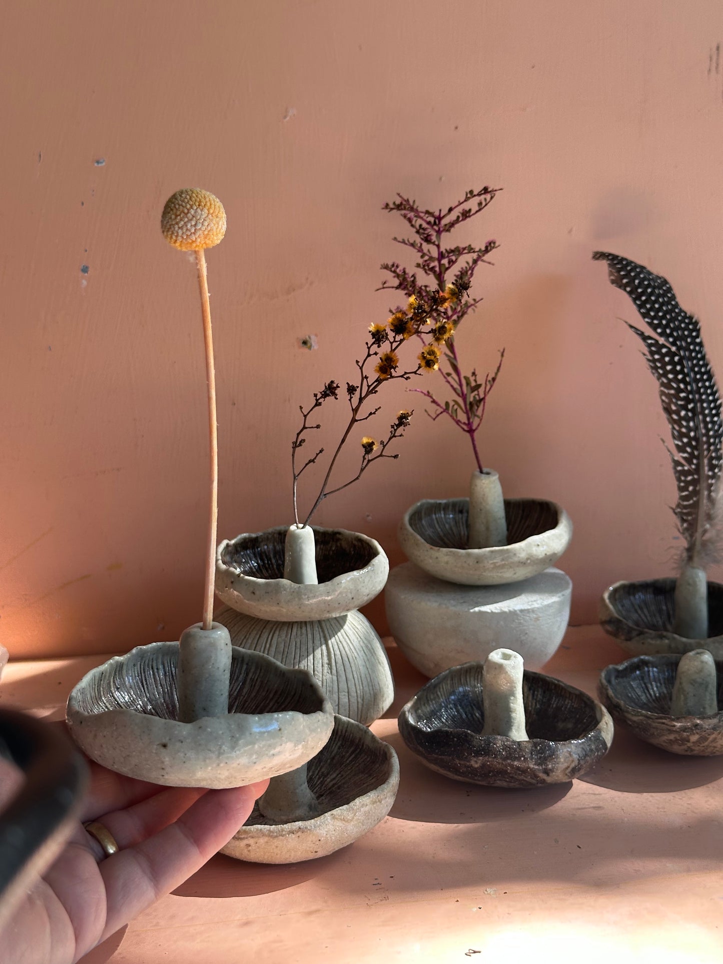 Mushroom incense / flower/ feather holders