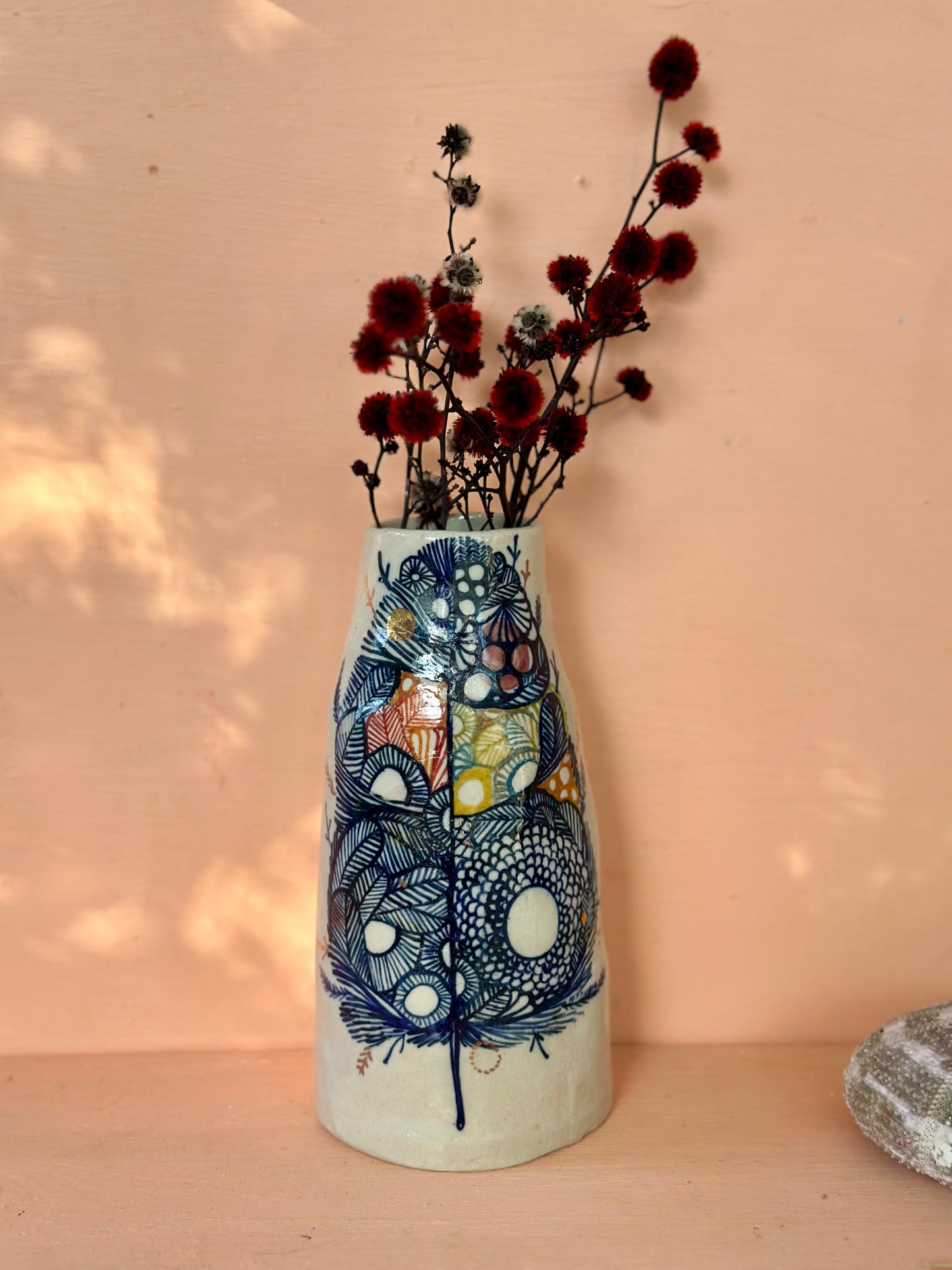 Hand painted porcelain  ‘feather’ vase