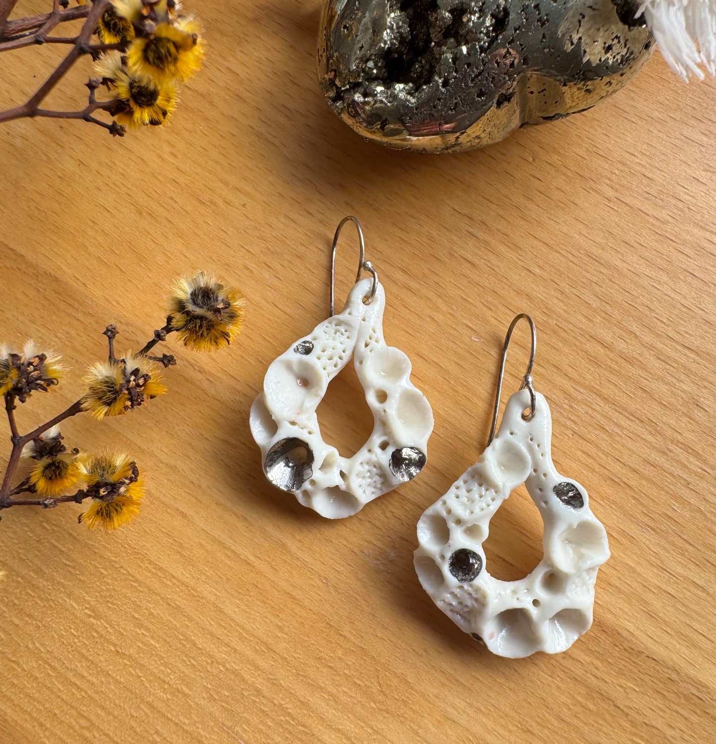 ‘Rock Coral’ White Porcelain Earrings