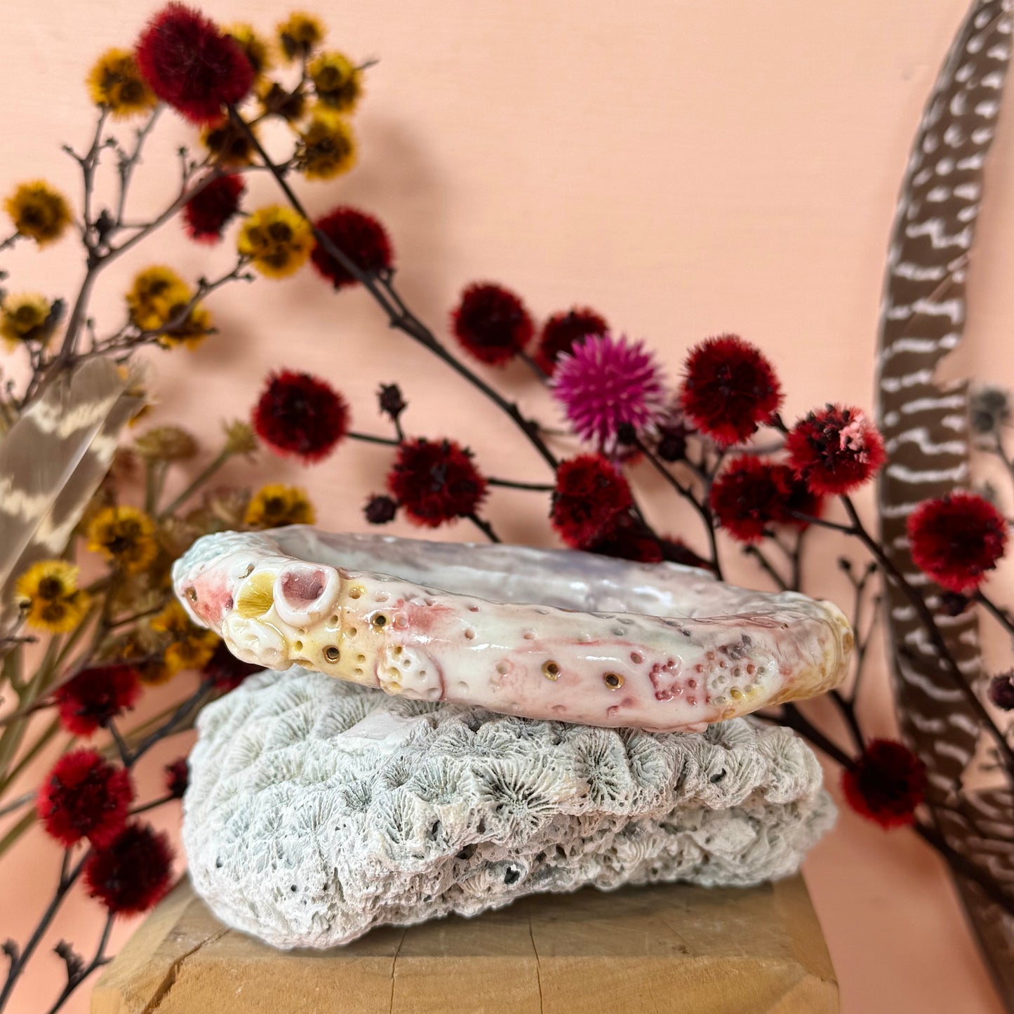 Handmade Pink Porcelain Coral Bangle