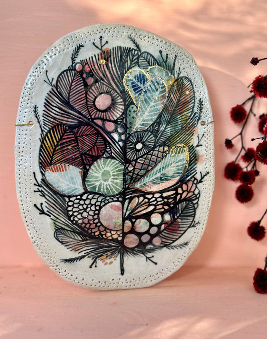 ‘Feather’ porcelain wall piece, with gold detail