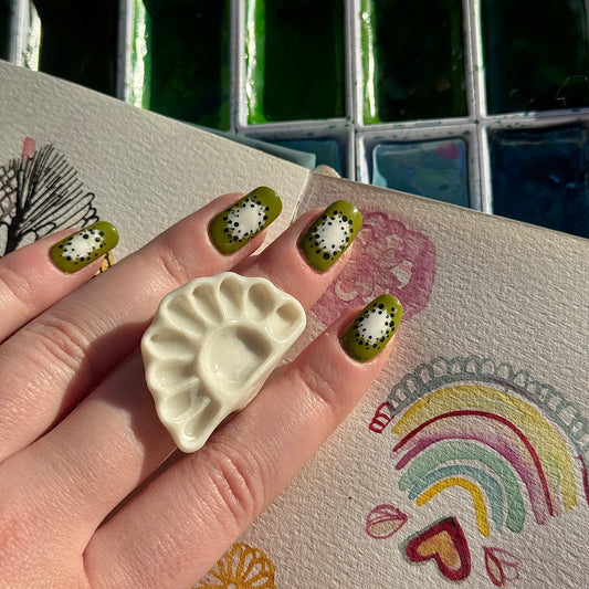 Crescent Paint Palette Porcelain Ring size L