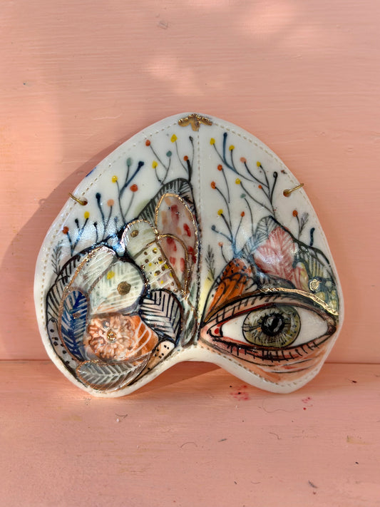 ‘Moth, protective eye’ porcelain wall piece, small gold lustre detail
