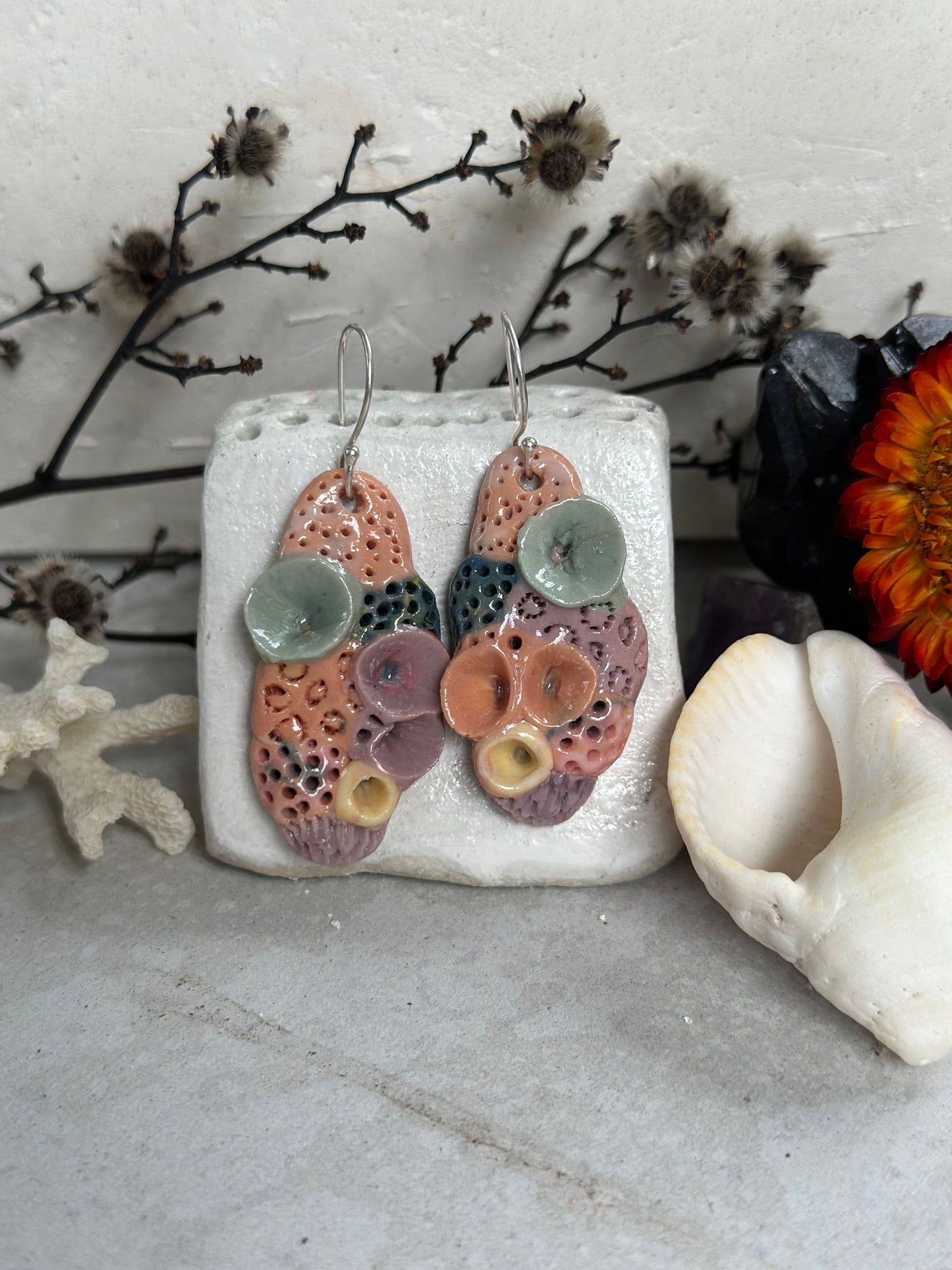‘Rock Coral’ pastel porcelain earrings