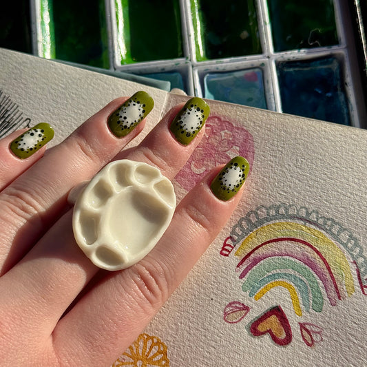 Oval Paint Palette Porcelain Ring size L