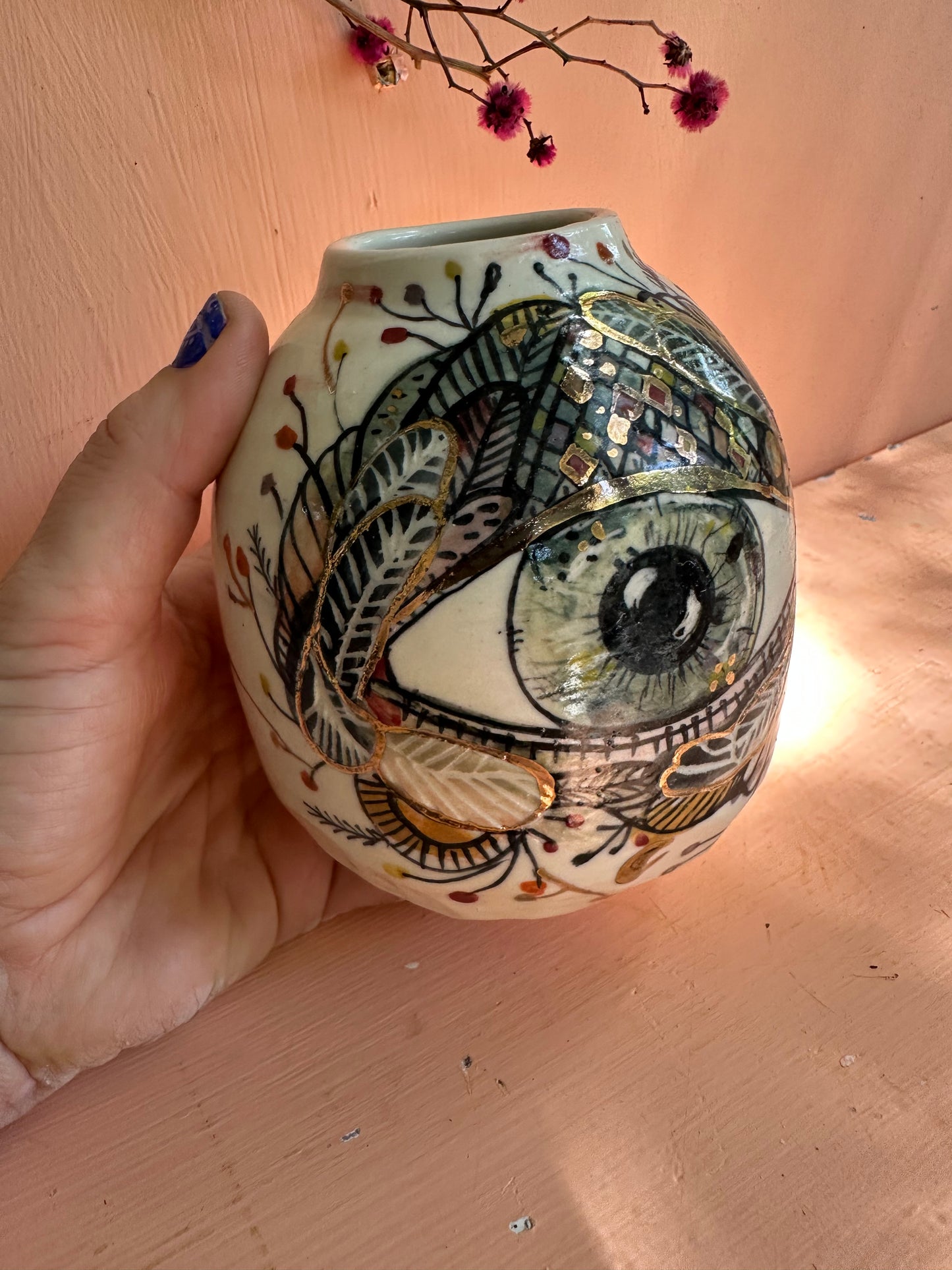 ‘Hand painted ‘the protective eye’ vase