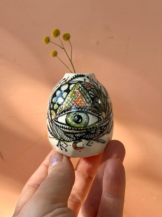 ‘Hand painted ‘the protective eye’ small vase